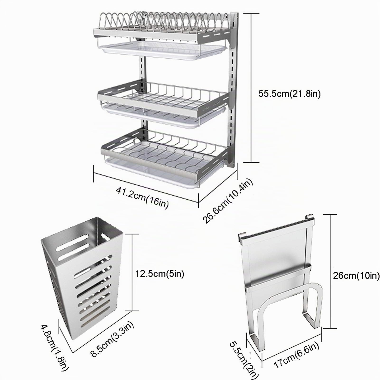 Panier À Égouttoir Mural en Acier Inoxydable pour Cuisine avec Support Perforé - 2 Couches / 3 Couches. (Size : 3 layers-High21.9in)
