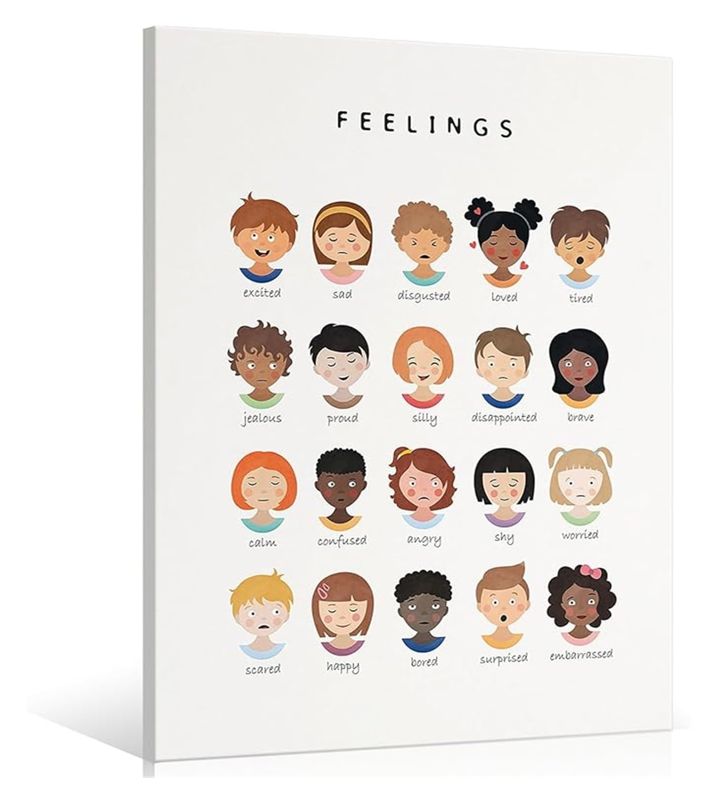 SSOPTMCB Emotions Poster Feelings Chart for Mental Health Awareness Canvas Wall-Art Calm Corner Classroom Decor(Framed,16x24inch(40x60cm))