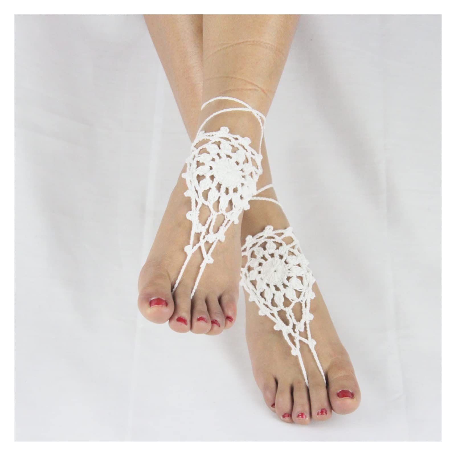 Fußkettchen Einheitsgröße Baumwolle Häkel-Fußkettchen-Tanzzubehör Fußkettchen-Strick-Fußkettchen-Sandalen-Zubehör Damen-Fußkettchen (Farbe: Weiß)