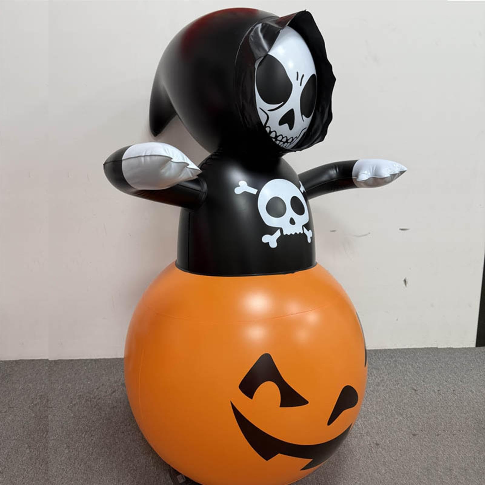Dmuchane Dekoracje Halloweenowe Na Zewnątrz Czaszka i dynia z wbudowanymi | Dmuchane Ozdoby Ogrodowe na Ganek, Patio, Podwórko, Przyjęcia, Wnętrze, Dom, Dom Strachów, Święta