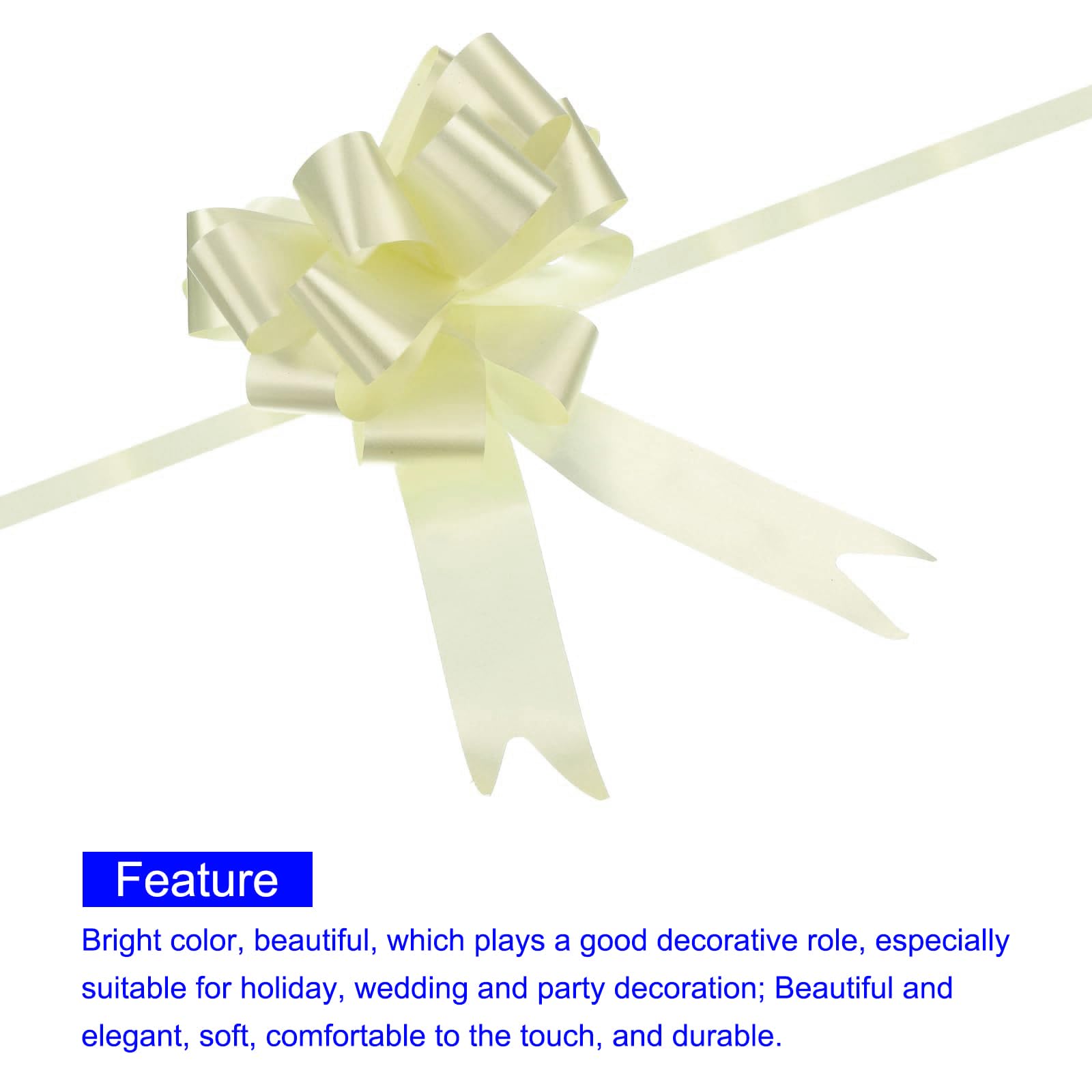 Unifizz 20pcs 5 Inch Light Yellow Pull Bow Big Gift Bows Solid Color Plastic Flower for Wedding Car Baskets Presents Christmas Party Decoration - Image 3