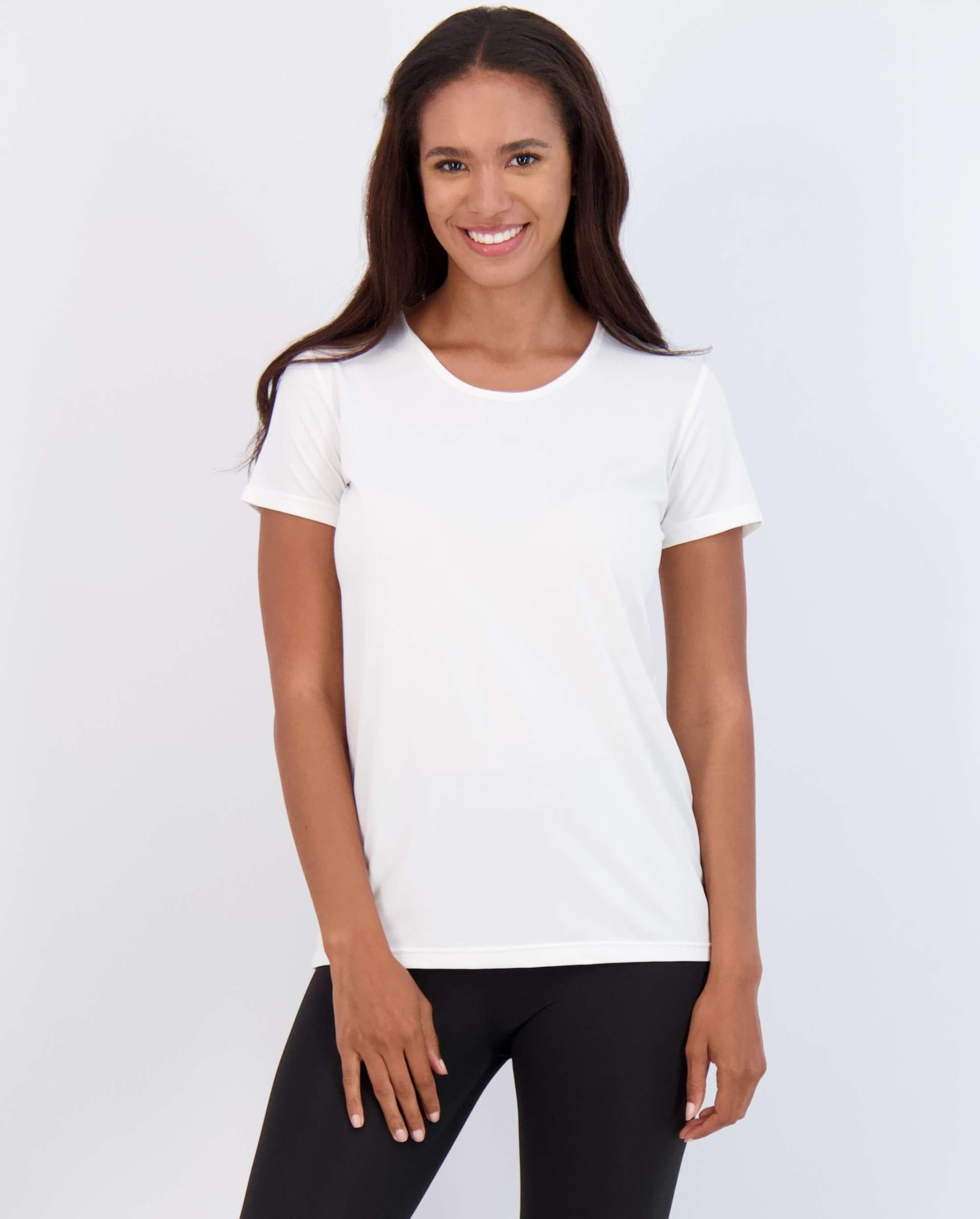 Real Essentials Paquete de 5: Camisetas de Manga Corta para Mujer, para Entrenamiento, Fitness, Pilates, Gimnasio, Ropa Deportiva (Plus Disponible)