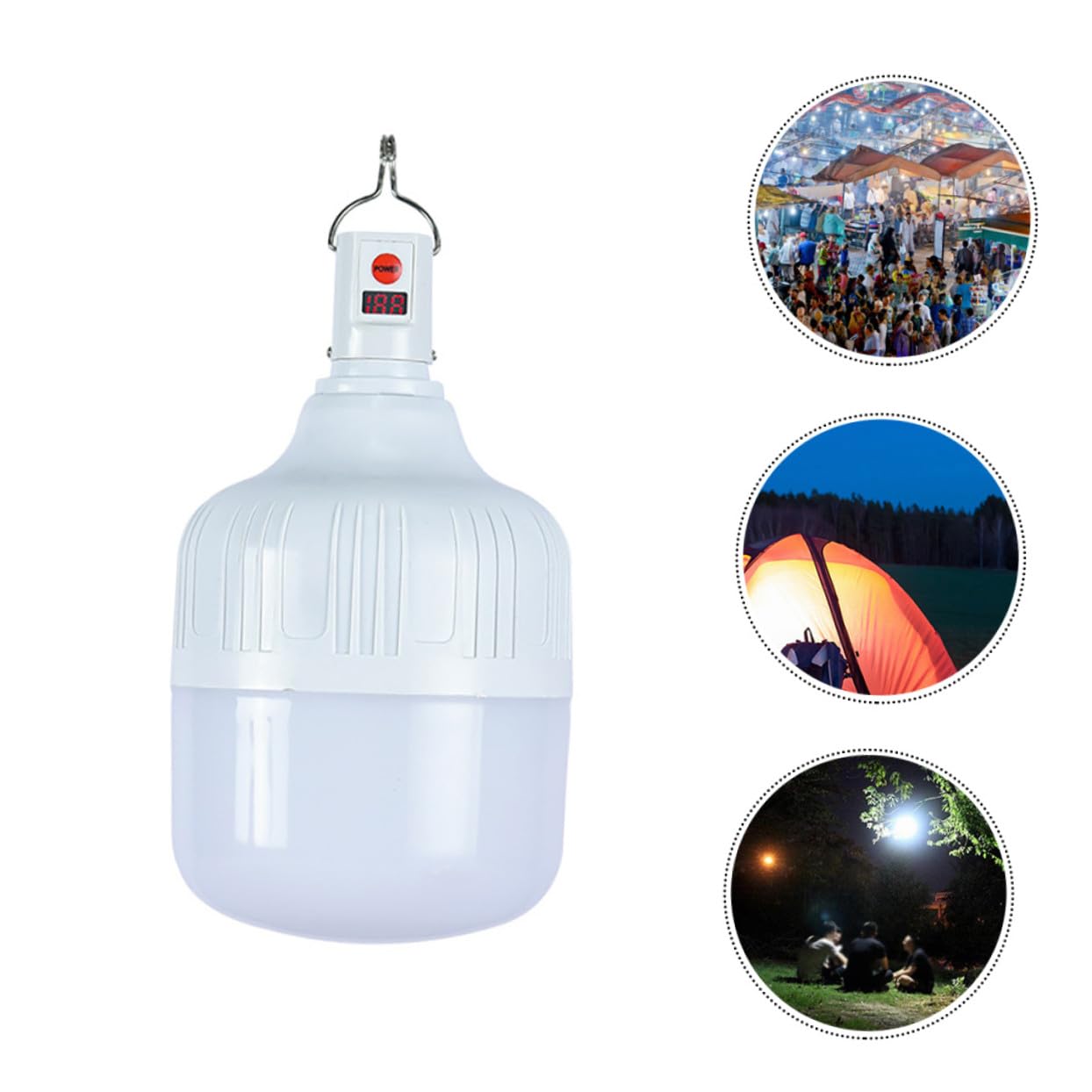 UKCOCO Linterna LED Recargable de 100w para Camping, Luz de Emergencia Batería de 1200mah, Lámpara para Exteriores y Pesca Nocturna