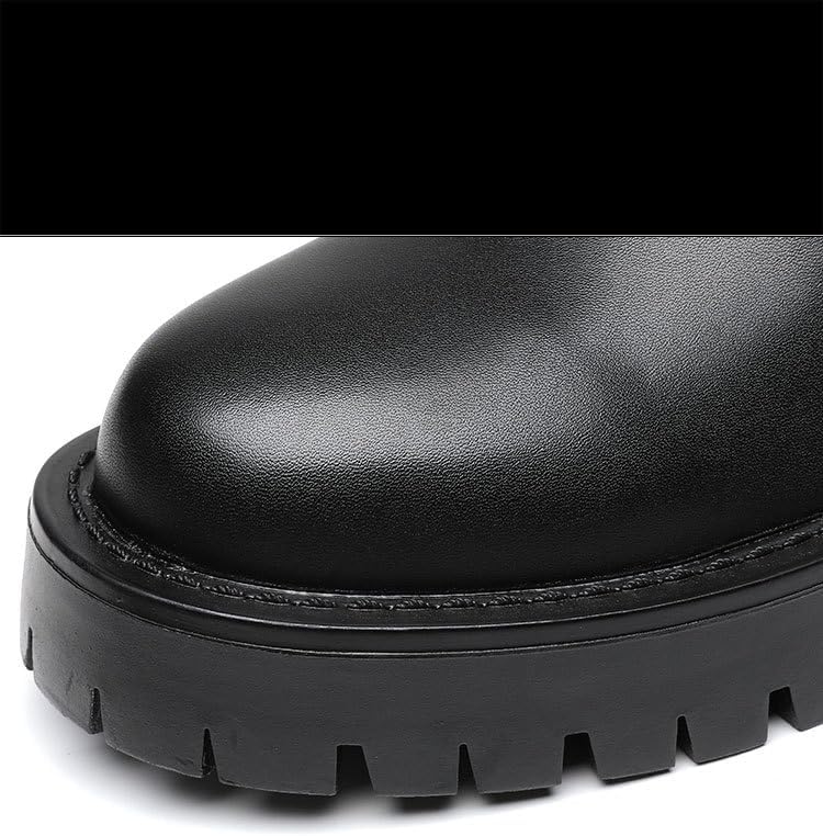 Men's Leather Platform Chelsea Boots Lug Sole Chunky Heel Brogue Dress Ankle Boots Round Toe Retro Slip-On Oxfords Boot - Image 7