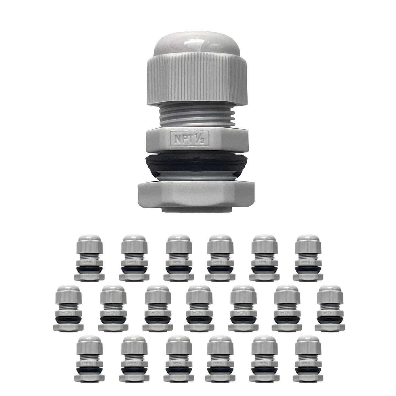 MGI SpeedWareStrain Relief Nylon Cord Grip Cable Glands, 20-Pack White (1/2" NPT)