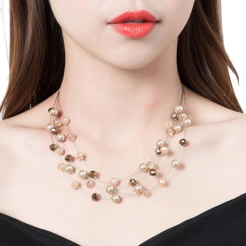 Miniatura 2 de Bulinlin Gargantilla en capas de perlas de río - Collar de joyería de moda para mujer