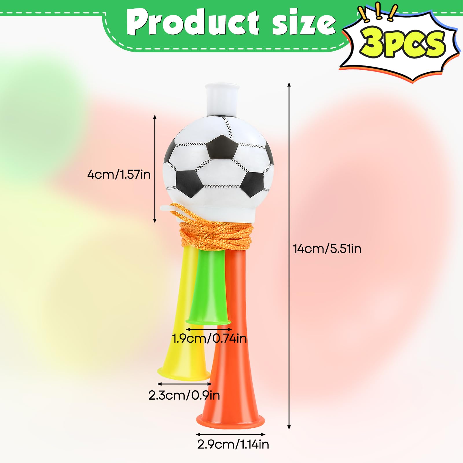 Trompette de Football 3 Pièces Corne Klaxon Plastique Enfants Fête 13cm
