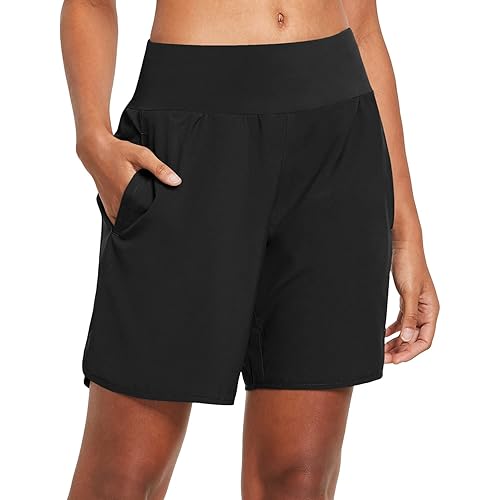 BALEAF Womens' 7" Long Running Athletic Shorts with Liner High Waist Workout Gym Quick Dry Soft Split Leg Zipper Pocket