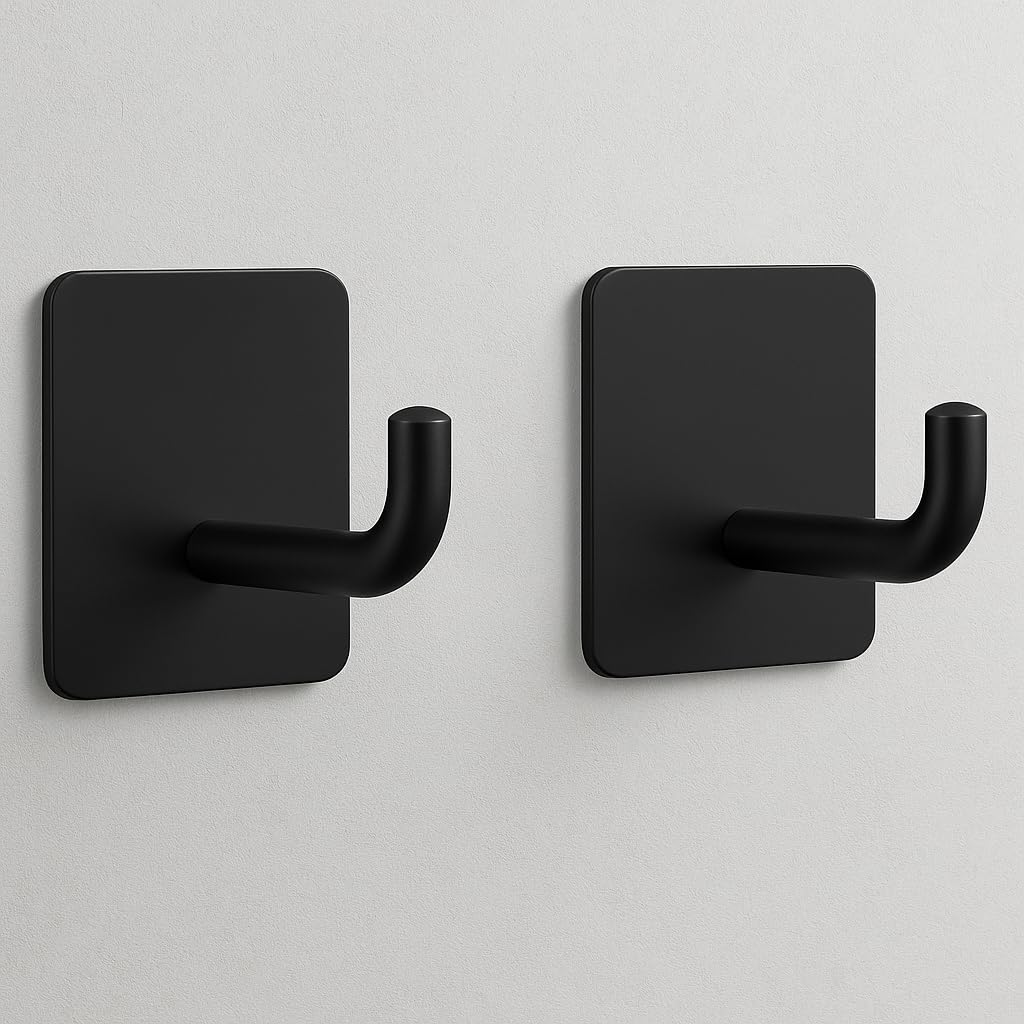JIALTO 2 PCS Self Adhesive Hooks/Wall Hangings Hook/Waterproof Stainless Steel Hooks for Wall Without Drilling Heavy Duty Bathroom Kitchen Towel Wall Hooks for Hanging Strong Coat (J Hook Black)-image-31