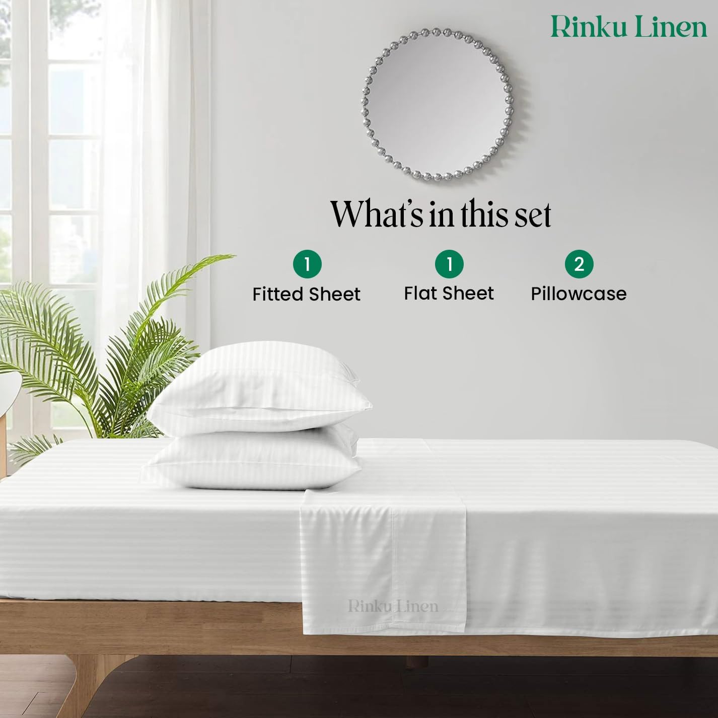 Genuine 600 Thread Count Egyptian Quality Cotton 4-Pieces Sheet Set Fit Mattress Up to 15-18" Deep Pocket Twin, White Stripe