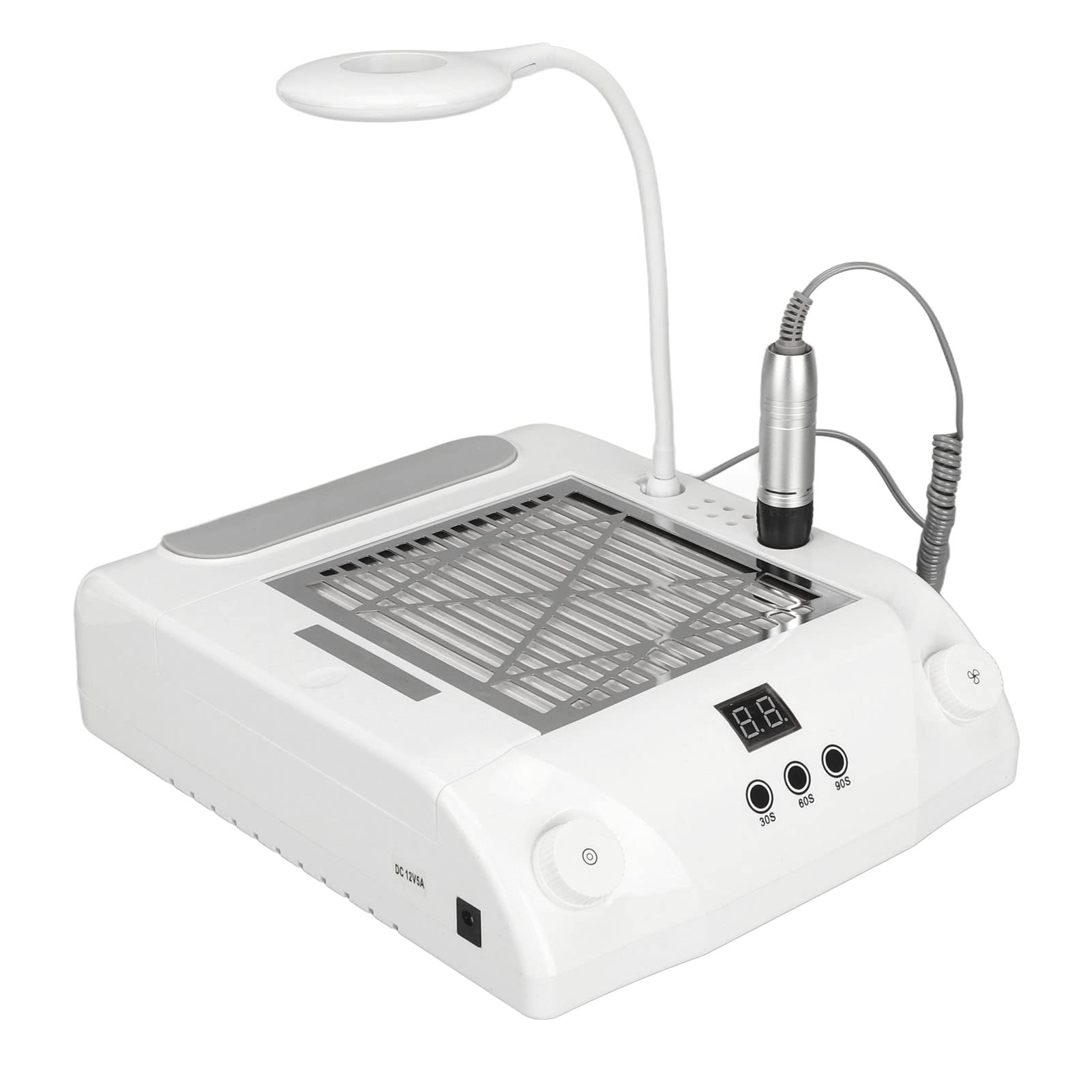 Asixxsix 6-in-1-Nagelstaubsammler, 48 W, 35000 U/Min, Einstellbare Elektrische Nagelbohrmaschine, Poliermaschine mit UV-LED-Nagellampe und Silikonkissen-Nageltischstation für zu Hause