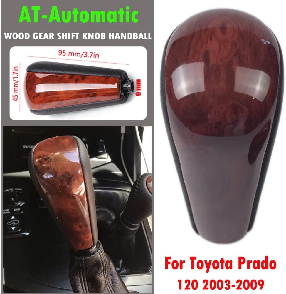 Automatic Leather with Wood 4 Speed Shift Knob + Transfer Case Fit for Toyota Prado 120 2003 2004 2005 2006 2007 2008 2009,2PCS (4 Speed-Transfer)