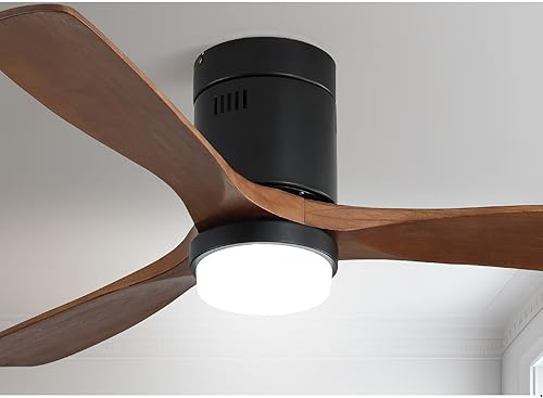 Sofucor Ventiladores de techo de montaje empotrado de 52 pulgadas con luces y control remoto, LED regulable, motor de CC silencioso, para sala de