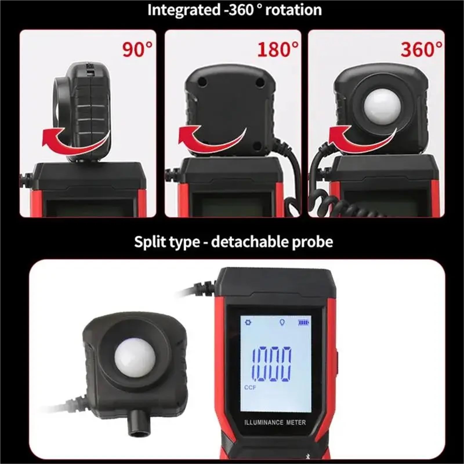 Medidor de luz Digital, Fotómetro Digital De Iluminación UT381A, 400.000 LX, Diseño Giratorio Dividido para Plantas de Interior y jardín, fotografía