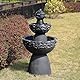 Teamson Home Garten Outdoor Brunnen Klassischer 3-stufiger Sockelbrunnen mit LED-Lichtern, Einstellbarer Fluss, dunkelgraues Steinoptik-Finish