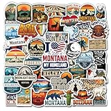HIZILY 50 Pcs Montana Stickers US State Vinyl Decal Waterproof America Travelling Sticker Laptop Water Bottle Luggage Helmet Scrapbook Journal Phone Skateboard Guitar Cup Gifts for Adults Women