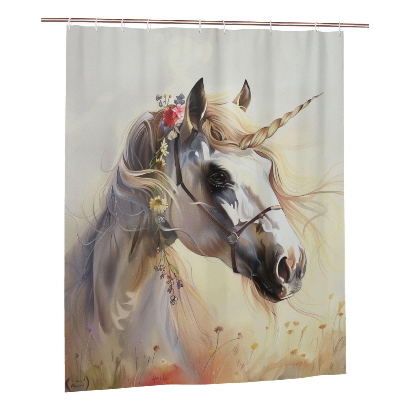 BWWHCCTI Cute Horses Printed Shower Curtain With 12 Plastic Hooks Opaque Quick Drying Waterproof Shower Curtains Sets For Bathroom 152x183 Cm