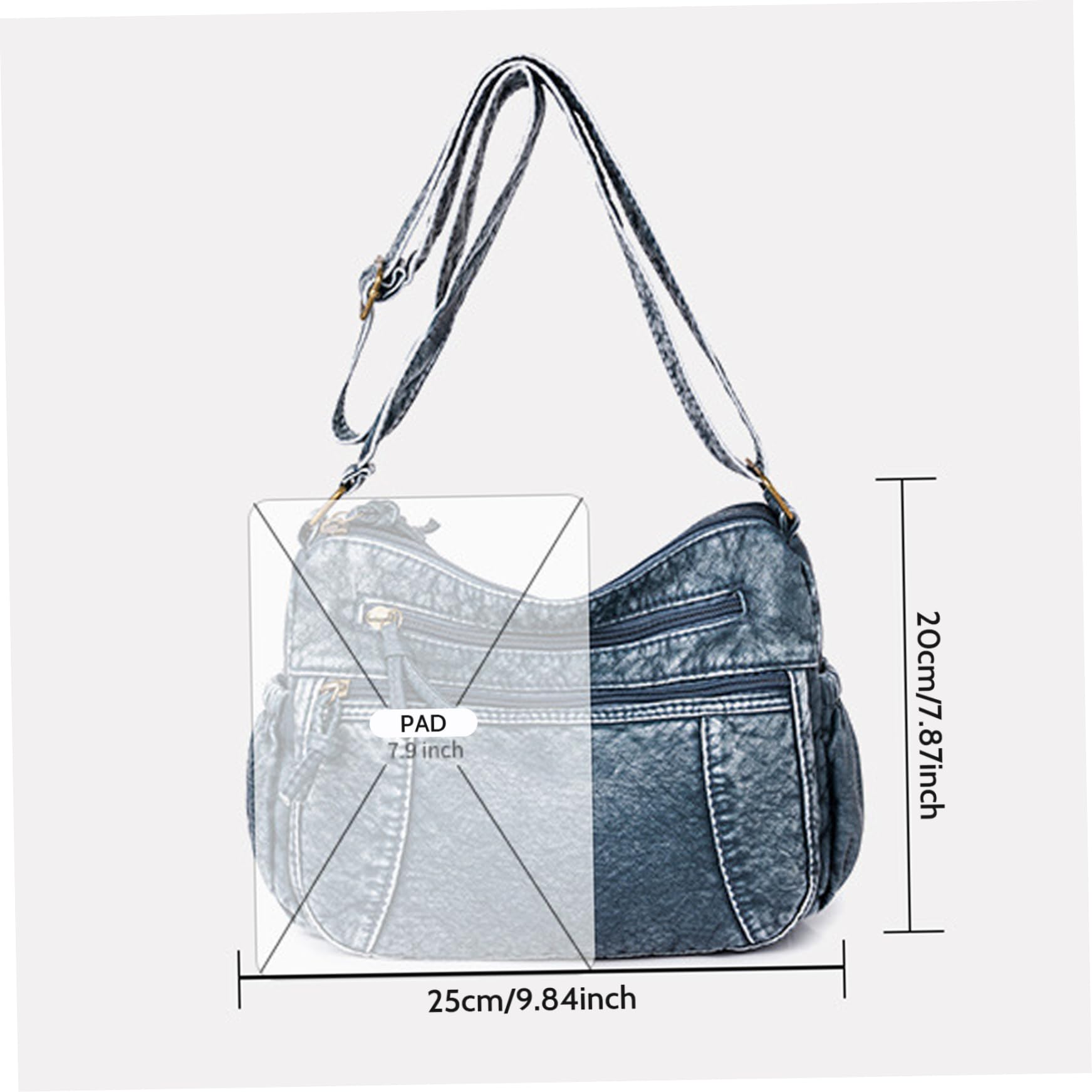 Stume a tracolla in denim, borsa in denim per donne sacche di croce di denim casual pura impermeabile a jean waterpone multi tasca chiusura cerniera di grande capacità di chiusura in denim
