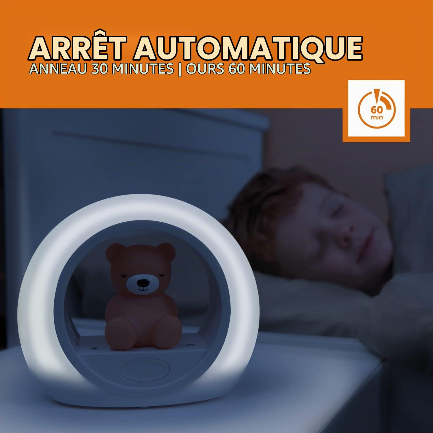 ZAZU Veilleuse Billy l'ours – Effrayez l'obscurité avec Billy | Arrêt automatique et capteur de pleurs | Deux luminosités réglables | Veilleuse activée par les pleurs | Cadeau d'aide au sommeil pour