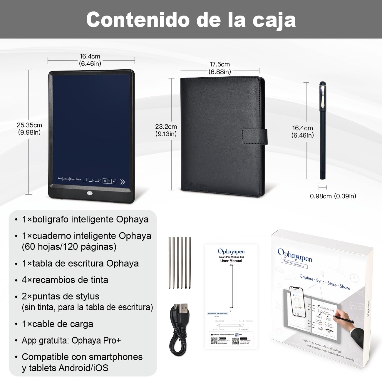 Ophayapen Smart Pen Set – Bolígrafo Inteligente con Cuaderno y App – Digitaliza Notas Escritas, Audio Sincronizado y Exportación PDF/Word – Compatible con iOS y Android