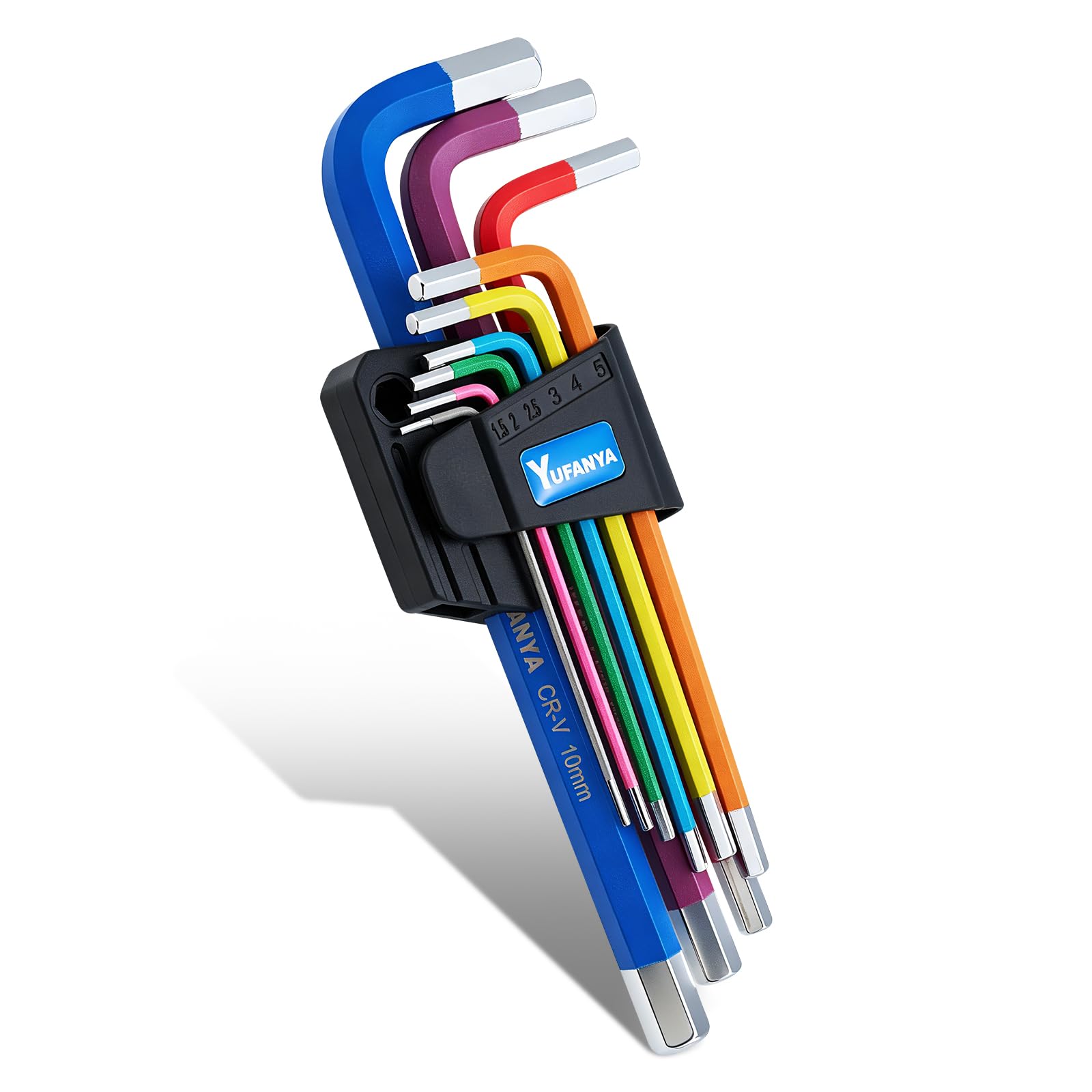 YUFANYA 9PCS Hex Key Set,Metric Allen Key Set,Long Arm Hex End Wrench Set,Multicolour Coding 1.5-10mm,Allen Wrench Universal Set for Furniture Assembly,Bike,Motorcycle Maintenance,Household DIY