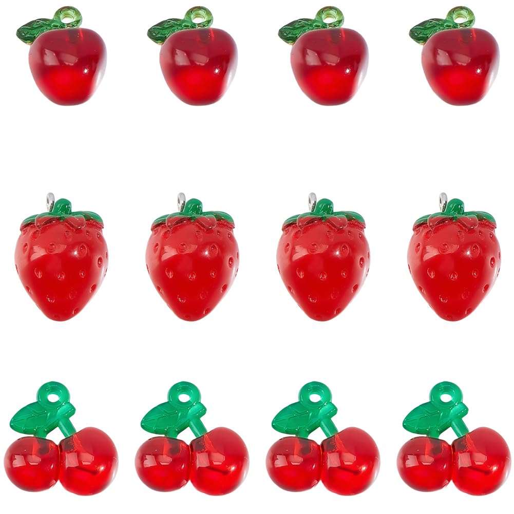 Pendentifs cerises et fraises 3D en résine pour la fabrication de bijoux
