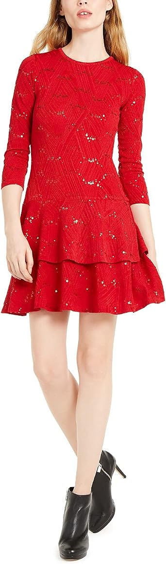 Amazon.com: Michael Michael Kors Vestido de lentejuelas jacquard con  dobladillo en una línea en grosella roja, Trapecio o corte en A, XS, Pasa  de Corinto roja : Ropa, Zapatos y Joyería