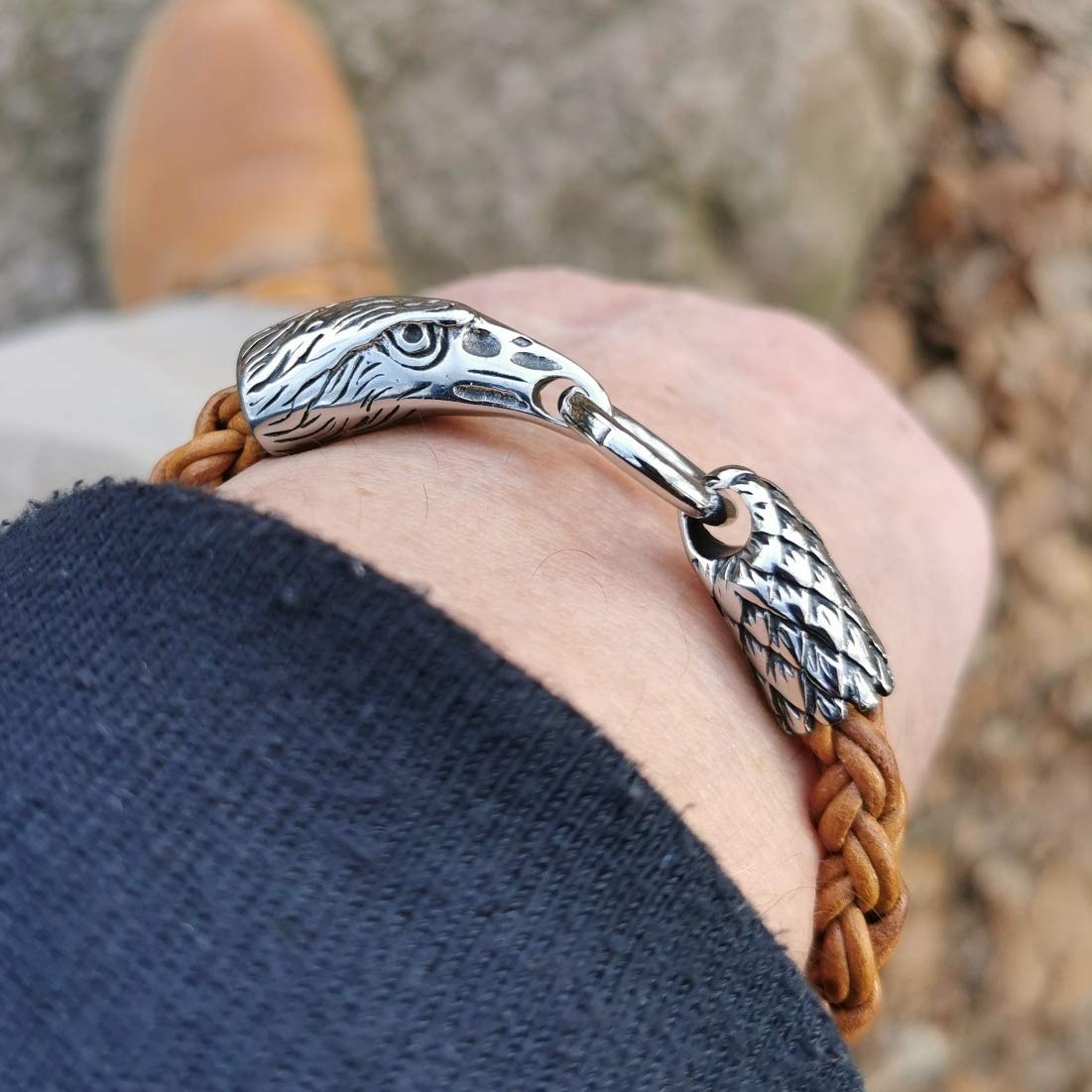 Leder-Armband Edelstahl Eagle Adler ZO Cognac Herren