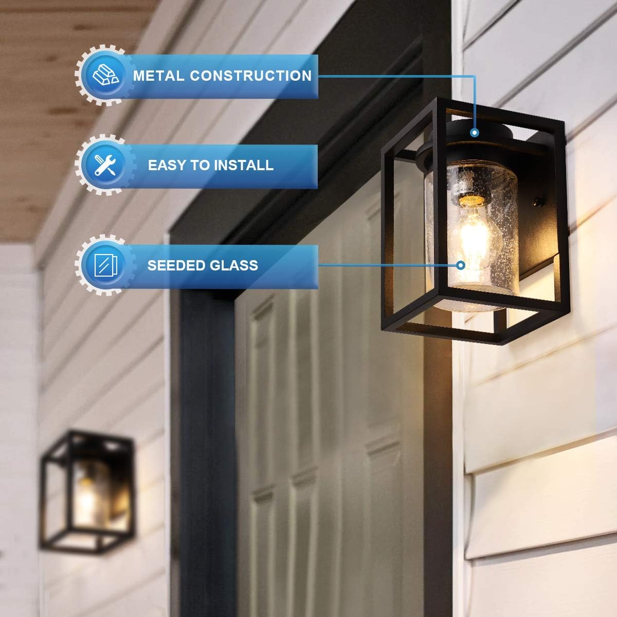 Black Friday - 60% OFF Outdoor Wall Sconce, Exterior Wall Light Lantern Seeded Glass with E26 Socket（Bulb NOT Included）, Wall Mount Light Anti-Rust Waterproof Wall Lamp for Garage, Doorway (2pack)