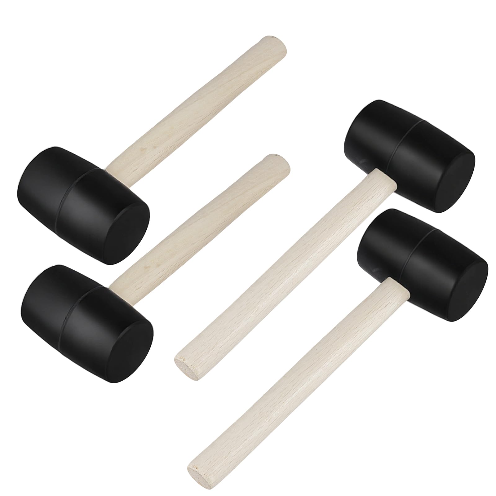 LEXININ 4 PCS 16oz Rubber Mallet with Wooden Handle, Black Rubber Hammer for Home Nail Framing Roofing DIY