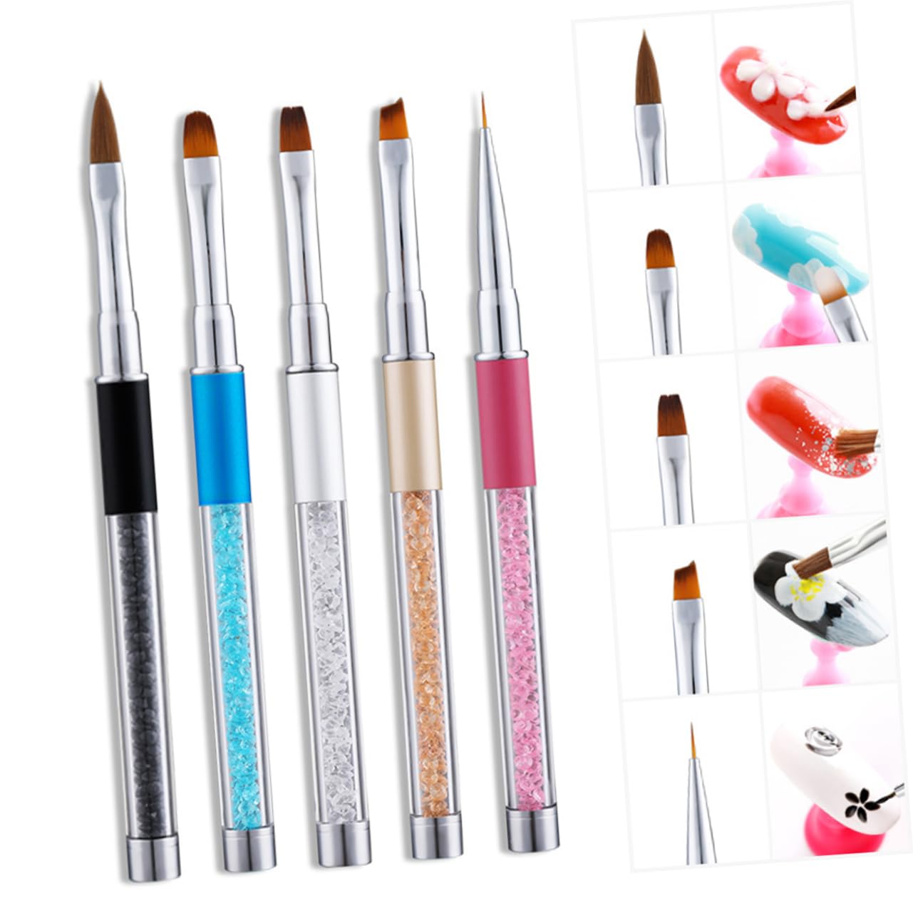 minkissy Juego De 2 Pinceles Para Uñas Herramientas De Manicura Acrílica Para Uso En Salón En Casa 5 Unidades X 2