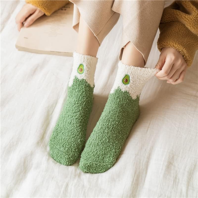 Image of RosyClouds Womens Fuzzy Socks, Cute Fruits Print Crew Socks Soft Warm Winter Cozy Socks for Indoor & Outdoor, 5 Pairs