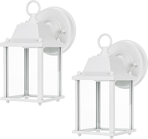 Miniatura 10 de LIT-PaTH Farol de pared LED para exteriores, aplique de pared como luz de porche, 9.5 W, 800 lúmenes, carcasa de aluminio más vidrio, acabado blanco