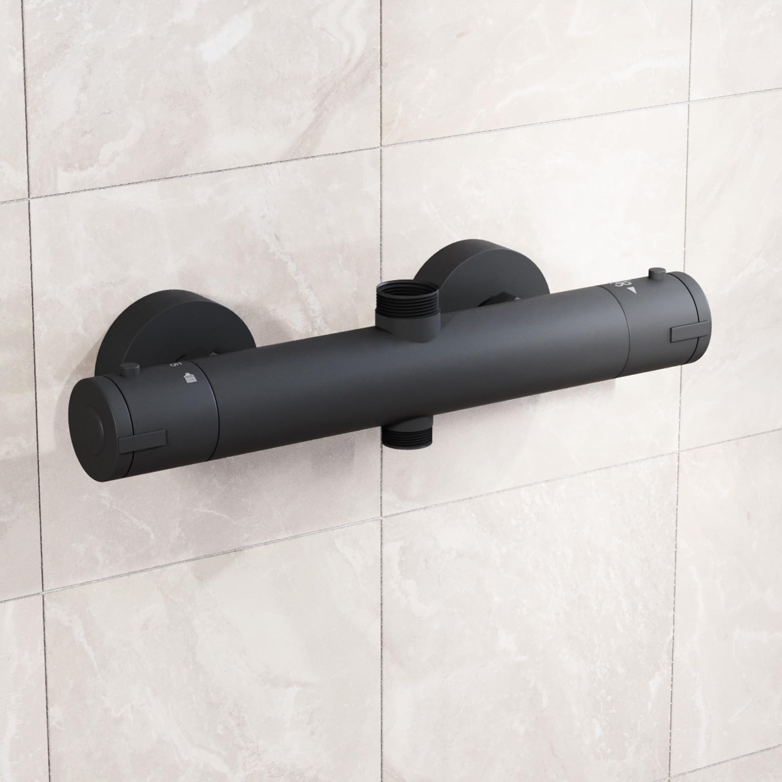 Nes Home Modern Matte Black Round Exposed Thermostatic Shower Mixer Bar Valve