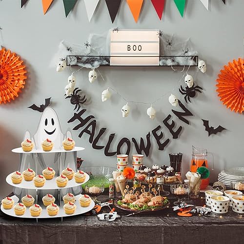 Miniatura 5 de Soporte de 3 niveles para cupcakes de Halloween, castillo de Halloween, soporte redondo de cartón, torre de postre, torre de árbol de postre para