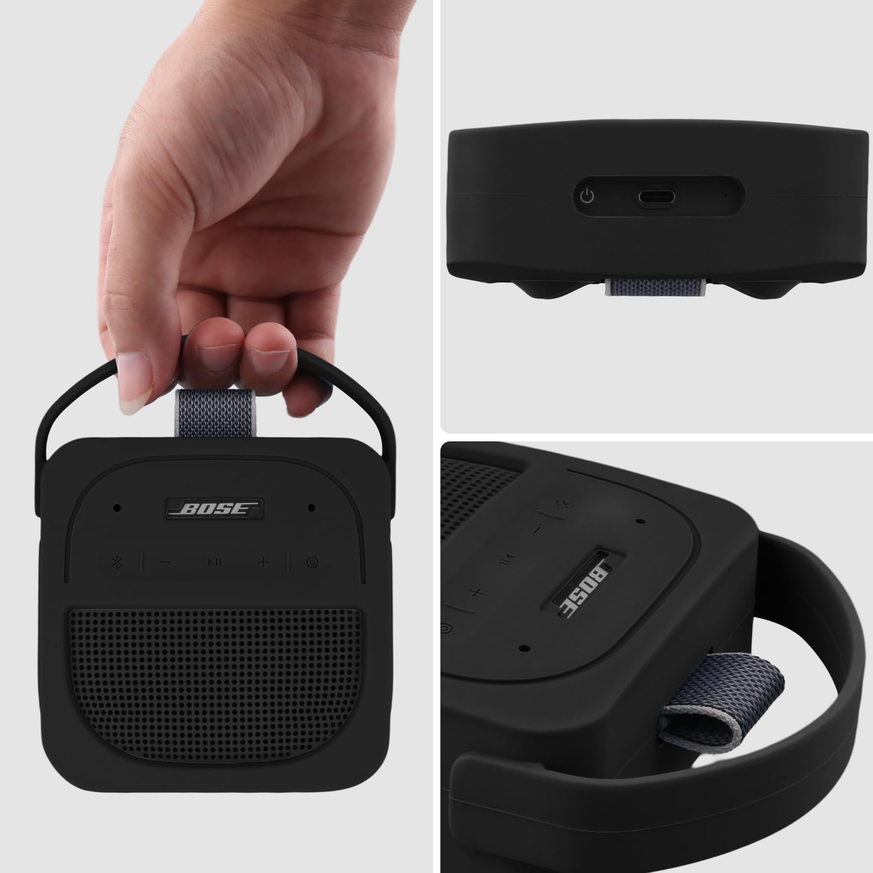 co2CREA Silikonowy pokrowiec do noszenia do Bose przenośny głośnik SoundLink Micro 2 gen, przenośny, ultralekki, silikonowy pokrowiec ochronny z karabińczykiem i paskiem na ramię