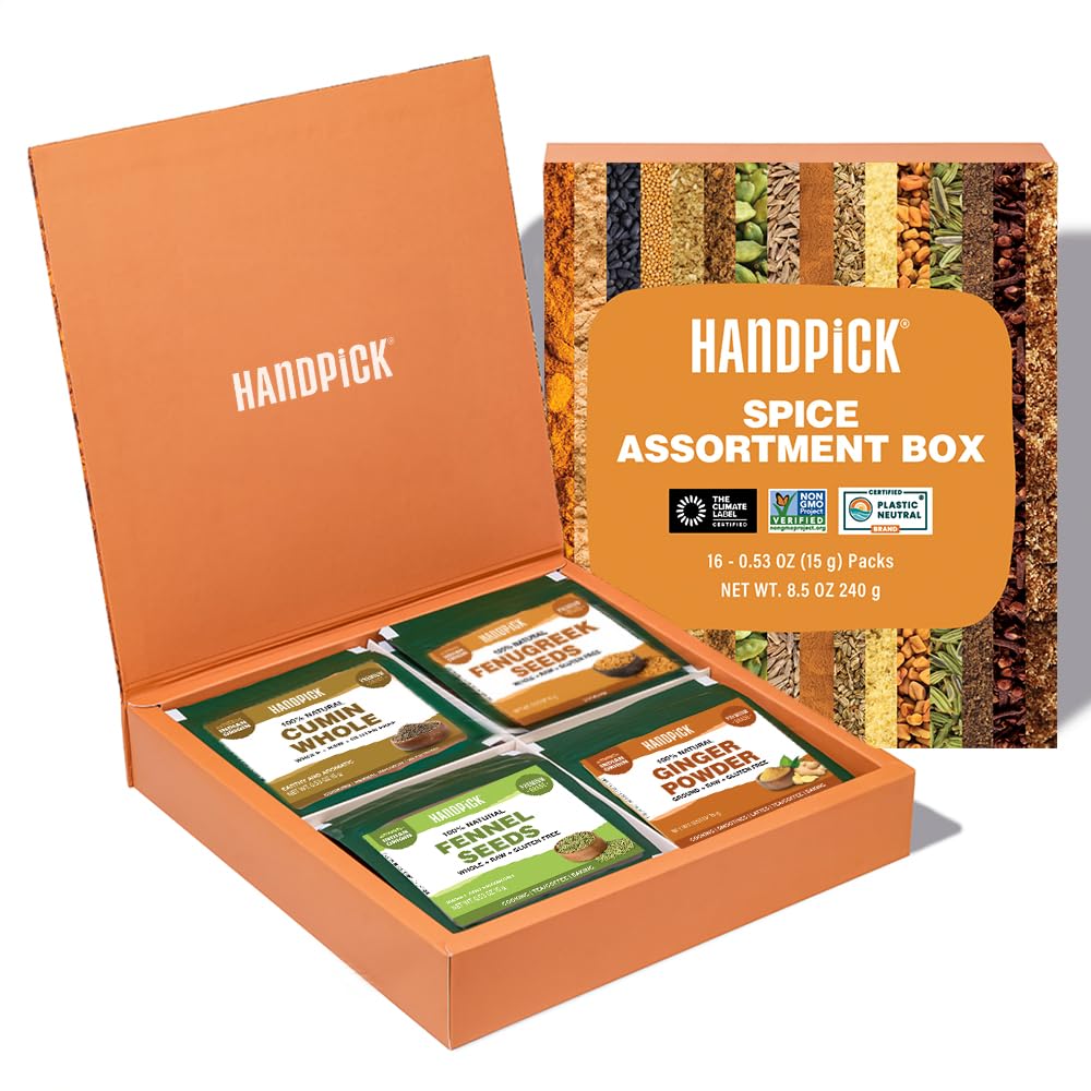 HANDPICK Assorted Spice Set – 16 Exotic Spices | Gluten-Free, Non-GMO | Essential Cooking Gift Set from India