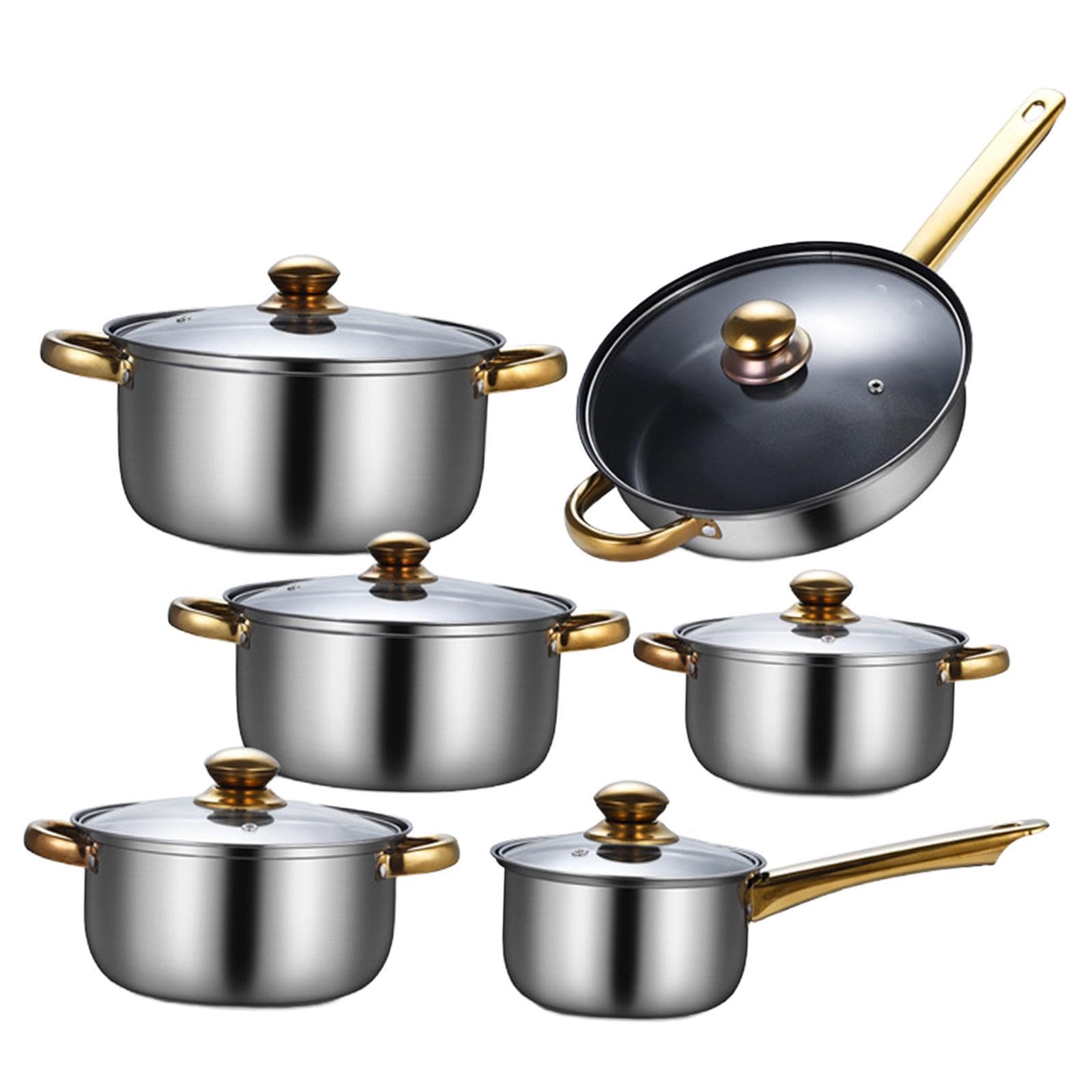 Set di pentole eleganti con coperchi,Pentole con pentola per zuppa | preparazione dei pasti in famiglia a casa, distribuzione del calore rapida e uniforme, set di pentole per cucinare, di