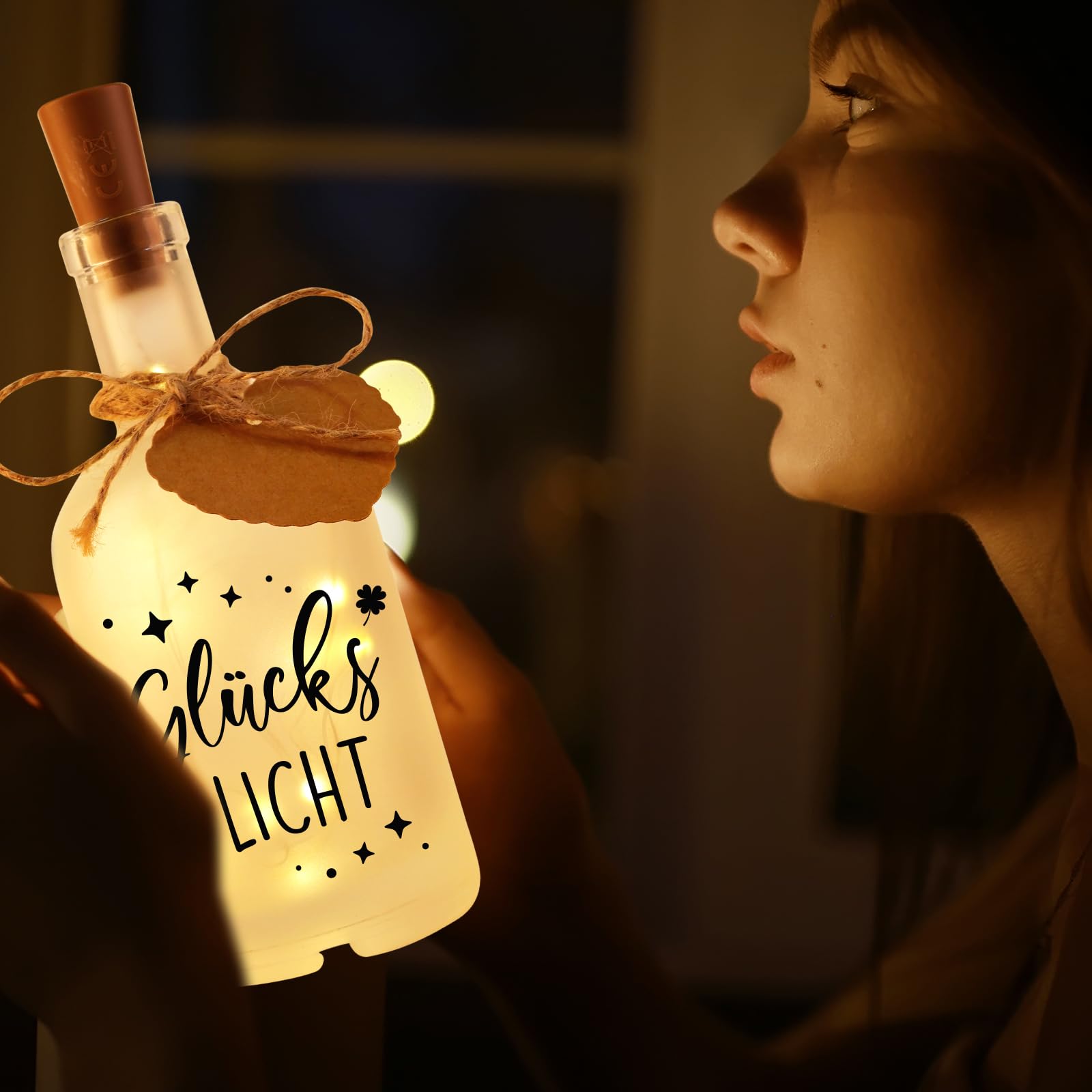 Vetbuosa Geschenk für Frauen, Glückslicht - LED Flaschenlicht mit Spruch, Geschenk für Freundin, Beleuchtete Dekoflasche mit Stopfen, Geburtstag Weihnachten Hochzeit Muttertag