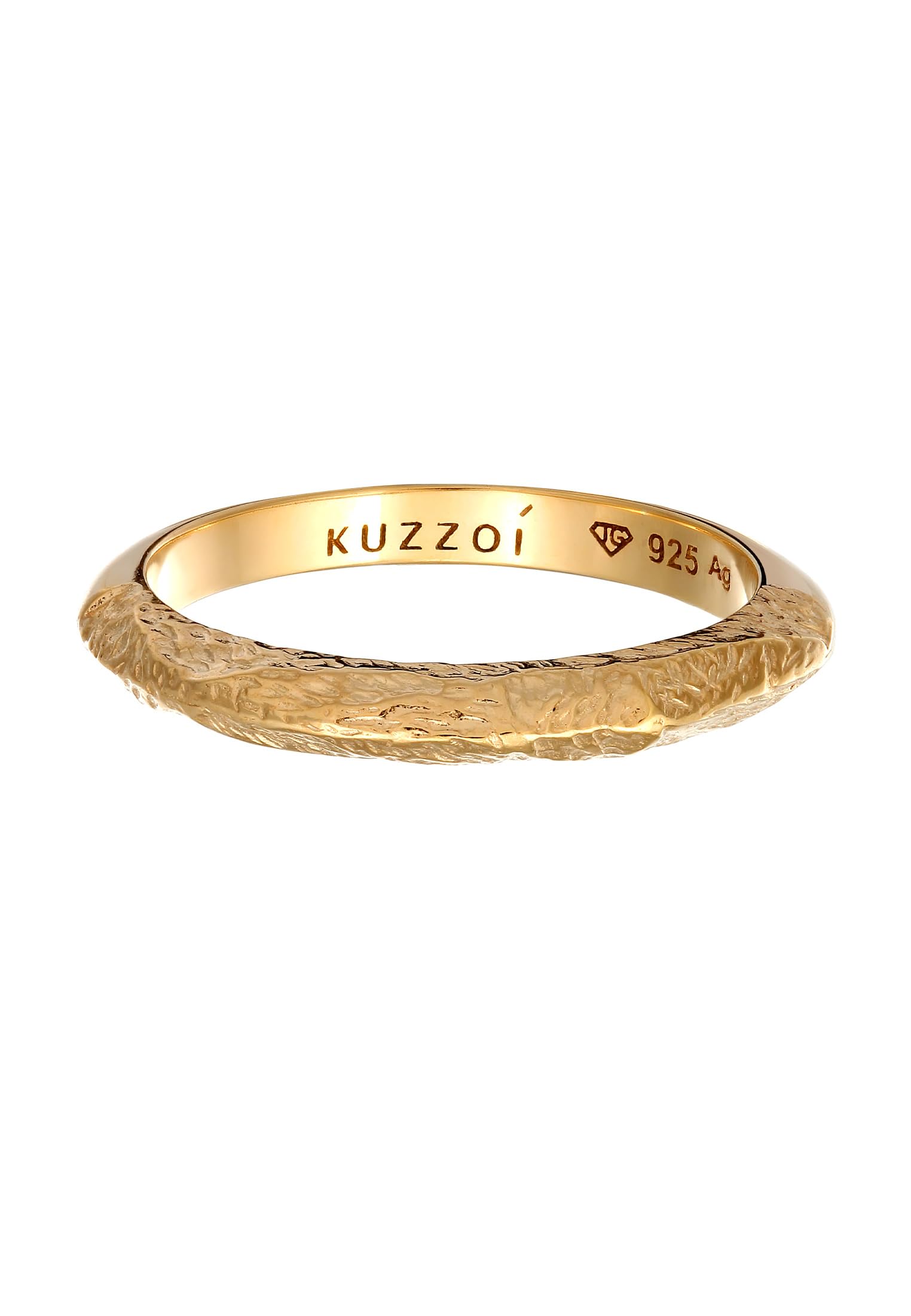 Kuzzoi Anillo para hombre con diseño martillado (3 mm) de plata de ley 925 chapada en oro macizo para hombre, talla 60 – 66, 0601652125