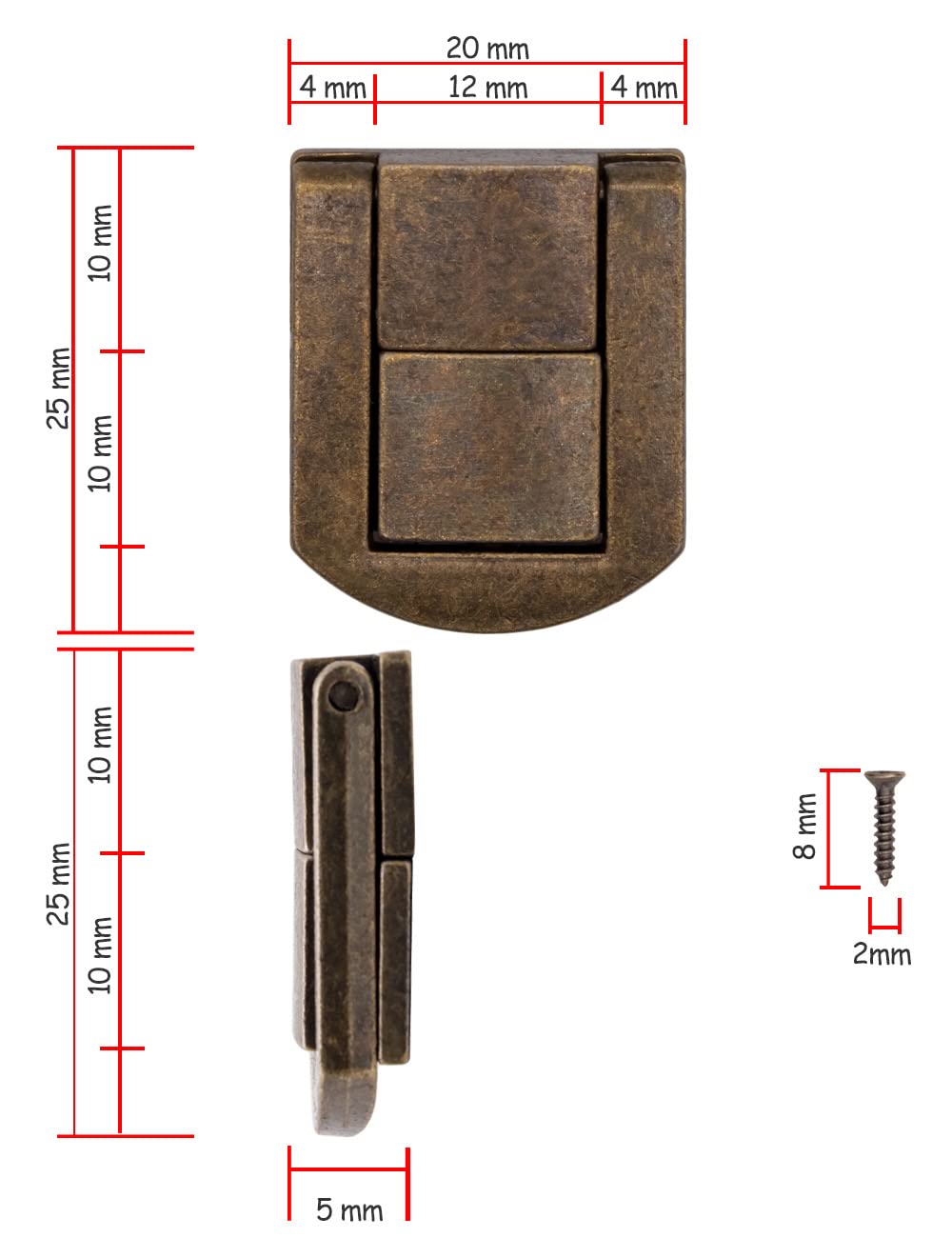FUXXER 4 chiusure per cassapanche, casse, scatole, valigie, raccordi in metallo, bronzo, 30 x 25 mm
