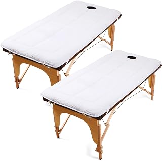 Oudain 2 Pieces Spa Massage Table Pad Soft Facial Bed and Headrest Cover Thickened Mattress with Face Hole for Massage Tables, Massage Table Not Included, 31.5 x 75 Inch (White)