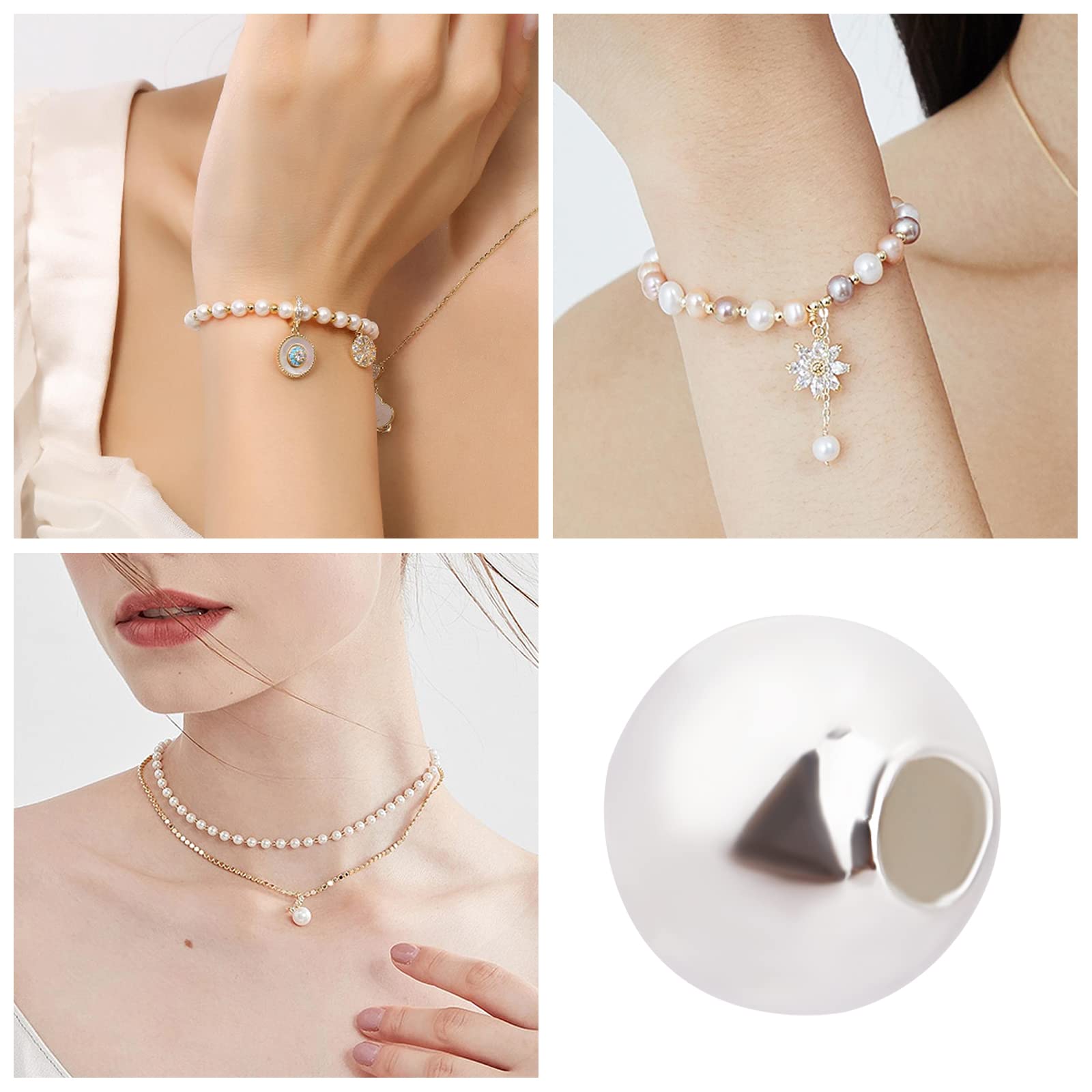 Beebeecraft 1 Boîte De 6 Tailles De Perles Rondes Lisses 925 Perles à Billes En Argent Sterling De 2.5/3.5/4/4.5/5/6mm Pour La Fabrication De Bijoux