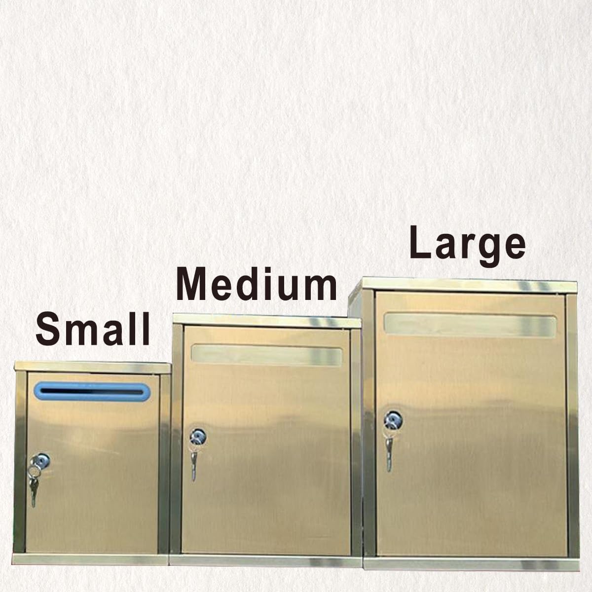 Lockable mailboxes for Outside, Waterproof Mailbox, Modern Mailbox, Wall Mounted Letter Boxes, Suitable for Office, Home, etc(Gold,Medium)