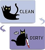 Vista 8 de Imán divertido de dibujos animados con diseño de gato limpio y sucio para lavavajillas, imán para lavadora, gato negro, nevera, limpio, sucio, doble