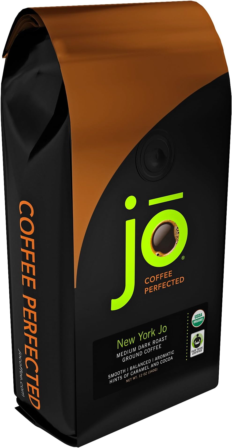 NEW YORK JO: 12 oz, Medium Dark Roast Organic Ground Coffee, Signature Blend, 100% Arabica Coffee, USDA Certified Organic, NON-GMO, Fair Trade Certified, Gluten Free, Gourmet Coffee from Jo Coffeeยฎ