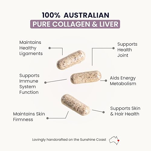 Miniatura 3 de Organic Collagen Australia Strength & Vitality Cápsulas de colágeno puro e hígado con vitamina B12, 120 unidades