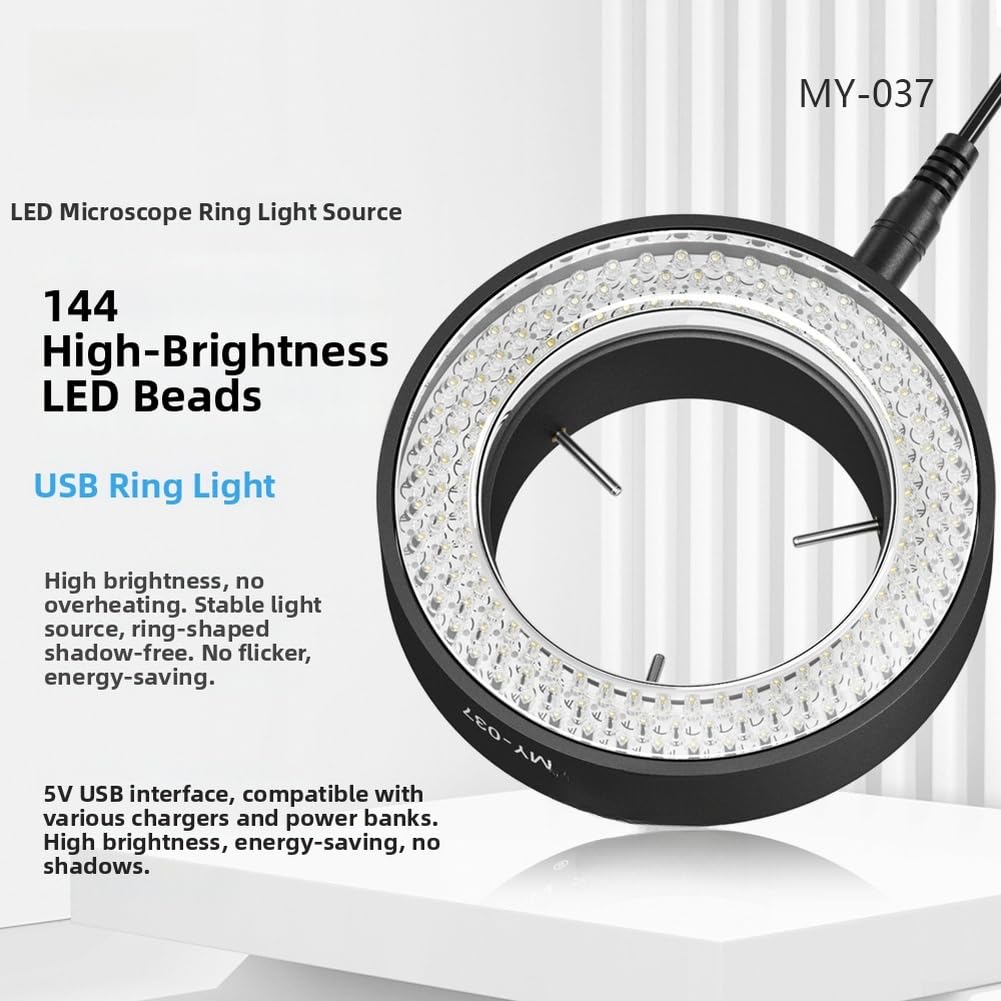 Mikroskop-Ringlicht 144 LED, kreisförmige Beleuchtung, einstellbare Helligkeit, USB-betrieben für Mikroskopkamera, gleichmäßige Beleuchtung