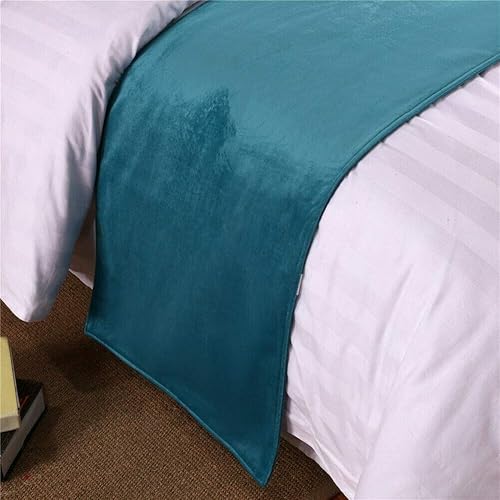 Miniatura 5 de Pañuelo de terciopelo de lujo, toalla de cola de cama, decoración de ropa de cama para el hogar, hotel, dormitorio (857# azul cielo, 50 x 260 para