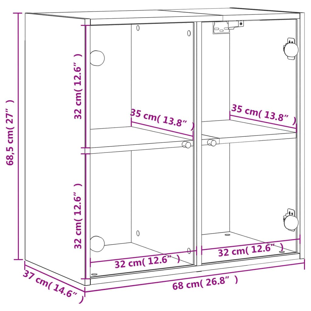 Armadio da parete con ante in vetro, grigio cemento, in legno, 68 x 37 x 68,5 cm, vano porta richiudibile, armadio multiuso per ufficio, corridoio, cantina, officina
